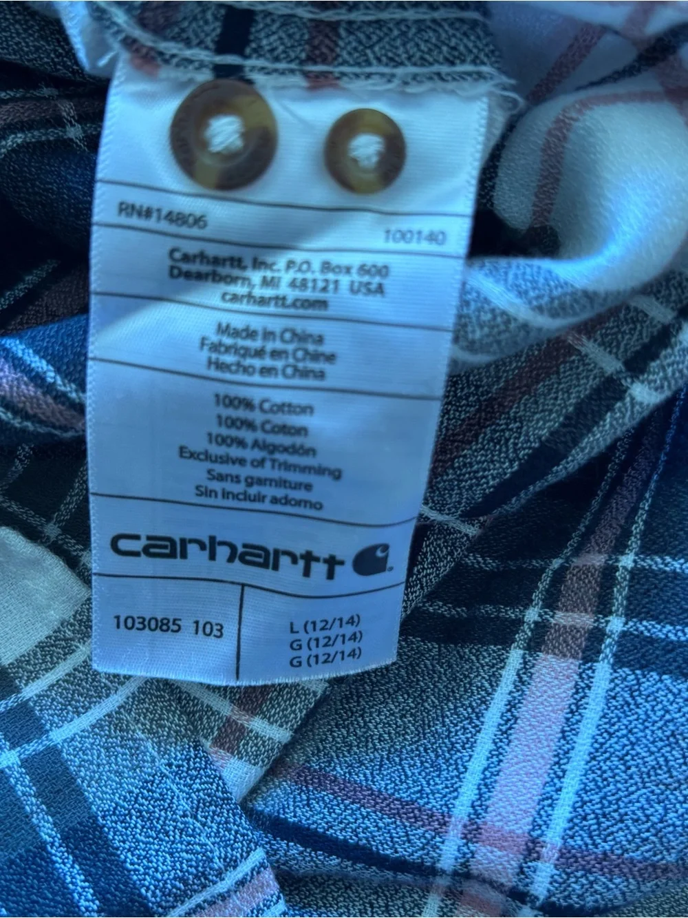 Carhartt Fairview Plaid Flannel Shirt-Roll Tab Sleeves-Pink/Blue/White-Women's L